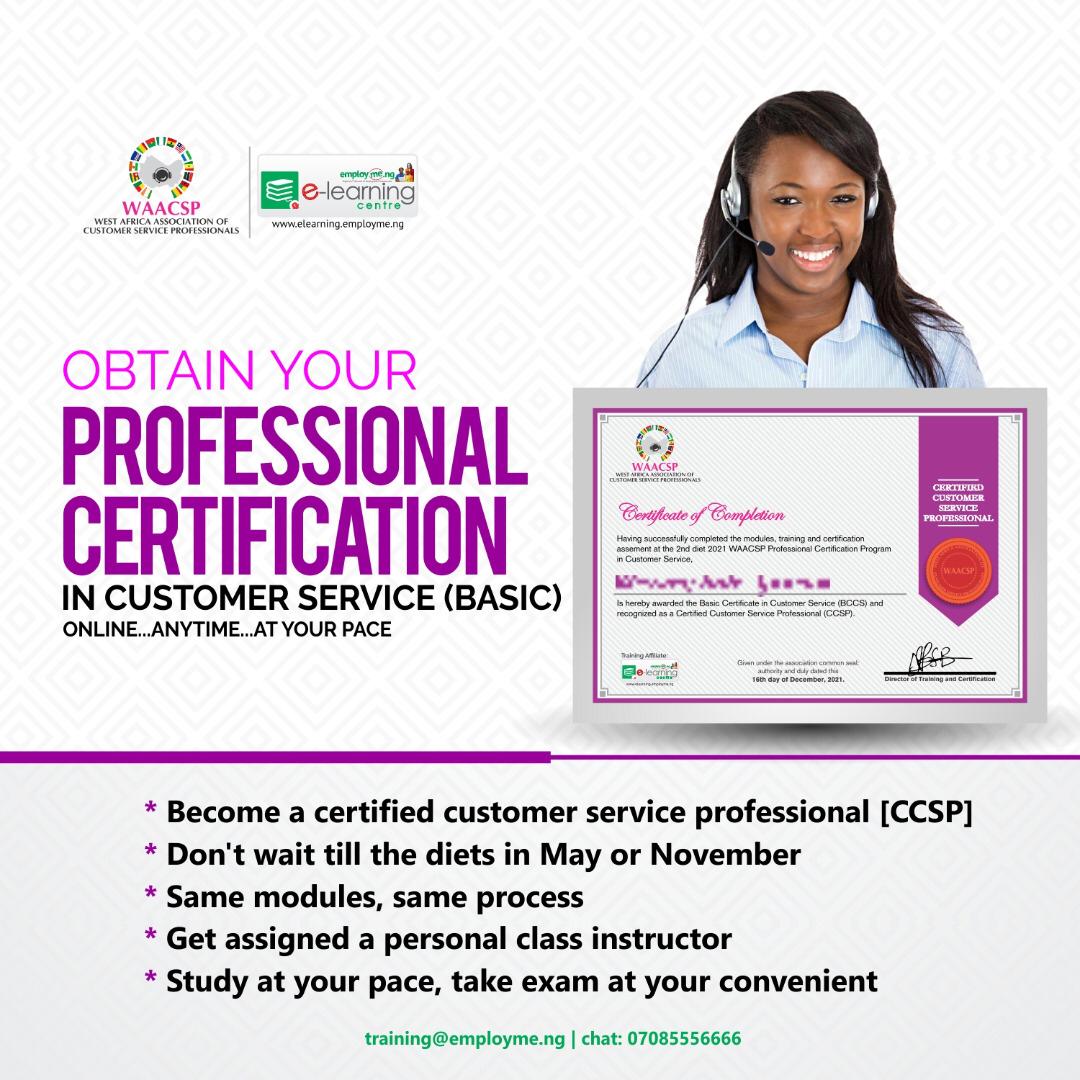 Professional certification in customer service (Basic) Off diet